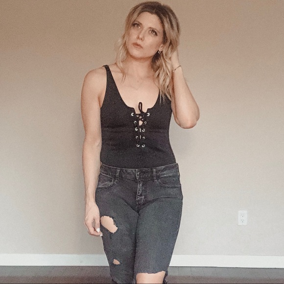 Lace-front Bodysuit Tank - Picture 2 of 7